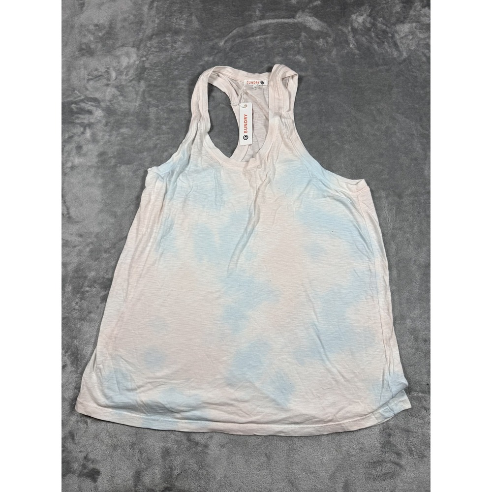 Sundry Tank Top Womens 2 Medium Blue White Tie Dye Racerback Lightweight Soft‎